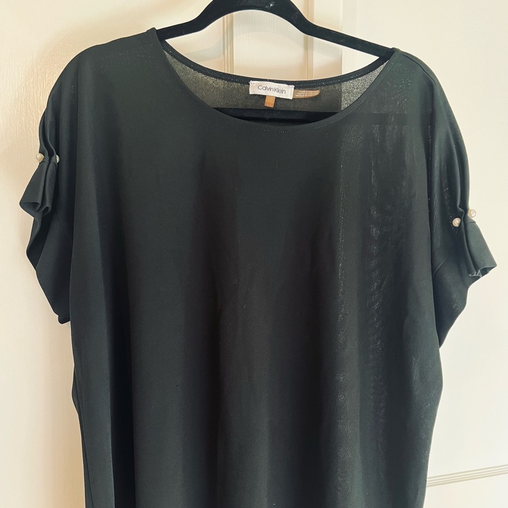 Calvin Klein black drop sleeve top with pearl detail